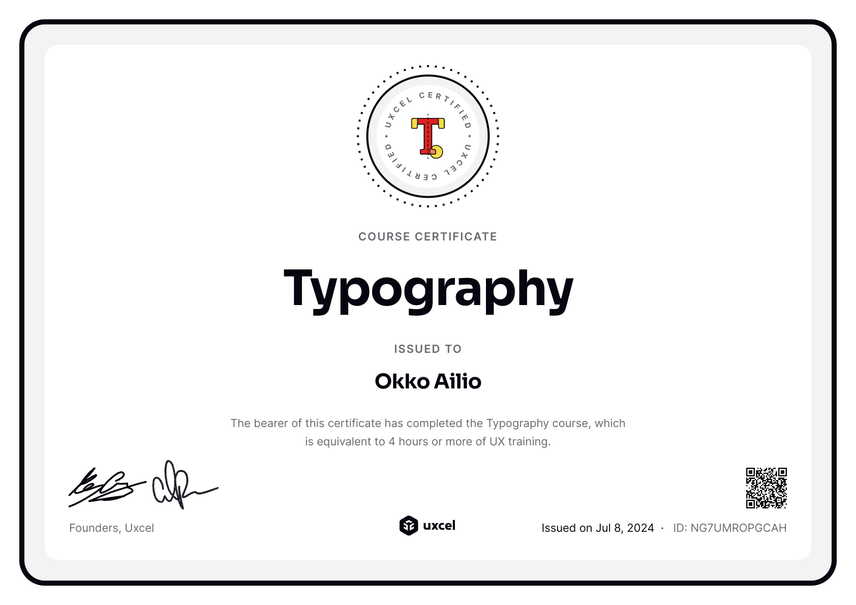 Okko Ailio's certificate